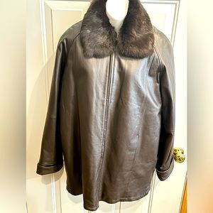 Midnight Velvet women’s soft leather zip Rabbit Fur Collar jacket X-Large #87709